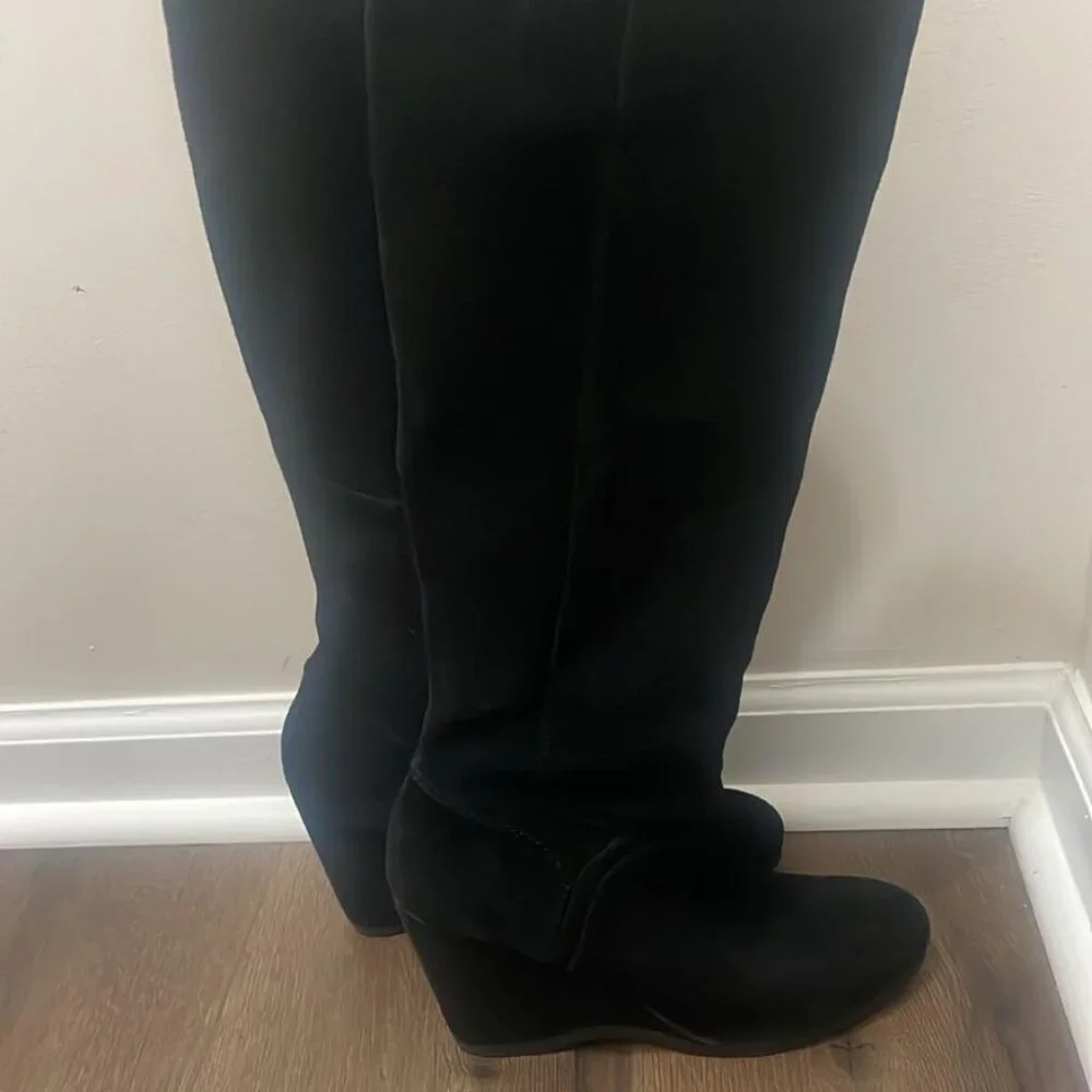 NinNine West Black Leather Wedge Boots - Size 7.5 M  West